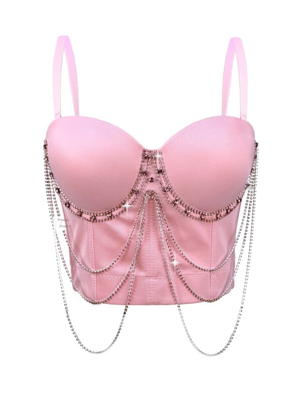 Tassel Chain Strapless Camisole Summer Performance Stage Sexy Body-Shaping Corset Boned Bustier