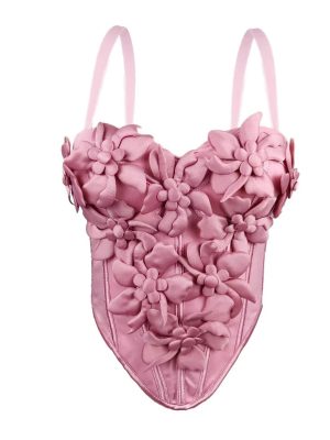 Stereoscopic Flower Strap Camisole Top Fitted Pure Temptation Style Sexy Boned Chest Inner Wear