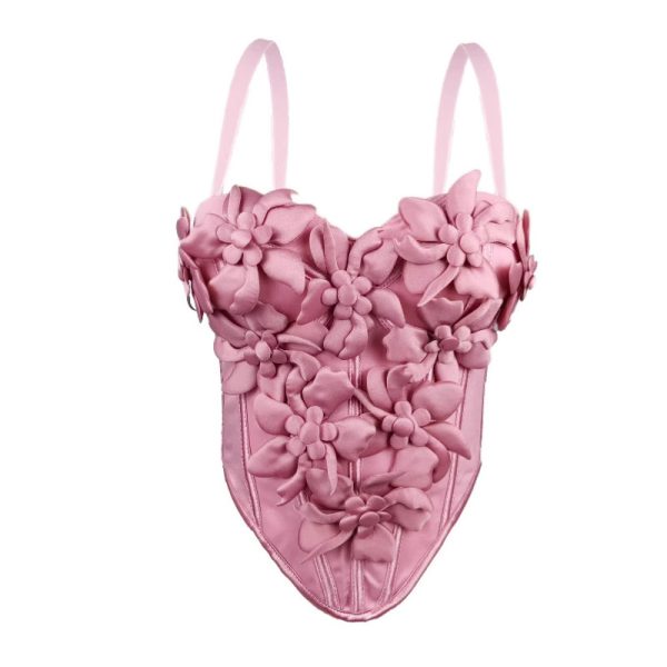 Stereoscopic Flower Strap Camisole Top Fitted Pure Temptation Style Sexy Boned Chest Inner Wear
