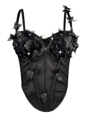 Stereoscopic Butterfly Rhinestone Sheer Fitted Boned Bustier Unique High-End Sexy Elegant Boned Top Strapless