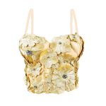 Design 3D Flower Rhinestone Shaping Strapless Outerwear Boned Crop Top Style Halter Bralette Women