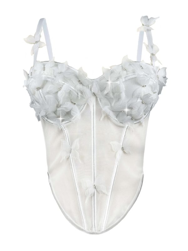 Stereoscopic Butterfly Rhinestone Sheer Fitted Boned Bustier Unique High-End Sexy Elegant Boned Top Strapless