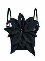 Shiny Sequin 3D Flower Strapless Top Rhinestone Outerwear Boned Bustier Shapewear Boned Top
