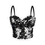 Shiny Sequin Strapless Top Heavy Work Sexy Outerwear Backless Body Shaping Boned Bra Party Performance