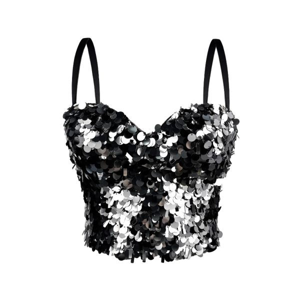 Shiny Sequin Strapless Top Heavy Work Sexy Outerwear Backless Body Shaping Boned Bra Party Performance