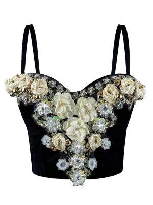 European and American Style Three-dimensional Flower Rhinestone Beaded Corset Fashion Luxury Sexy Outerwear Bone Strap Top