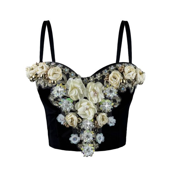 European and American Style Three-dimensional Flower Rhinestone Beaded Corset Fashion Luxury Sexy Outerwear Bone Strap Top