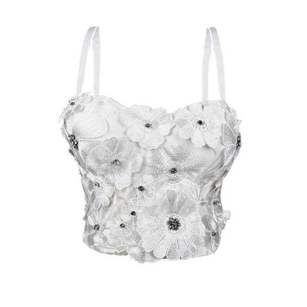 Design 3D Flower Rhinestone Shaping Strapless Outerwear Boned Crop Top Style Halter Bralette Women