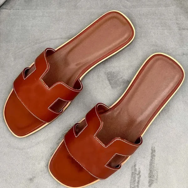 Top Quality Luxury Fashion Slides Women Leather Flip Flops Summer Ladies Beach Slippers Platform Female Flat Walk Casual Sandals