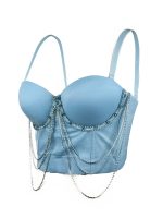 Tassel Chain Strapless Camisole Summer Performance Stage Sexy Body-Shaping Corset Boned Bustier