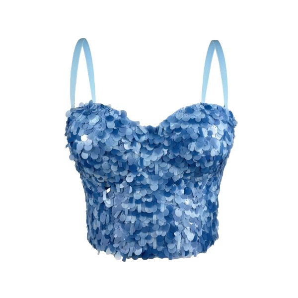 Shiny Sequin Strapless Top Heavy Work Sexy Outerwear Backless Body Shaping Boned Bra Party Performance