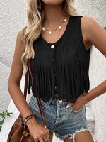 Tassel jacket women's deer skin velvet buttonless medium long vest vest vest jacket