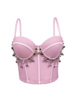 Vintage  Rhinestone Tassel Performance Sexy Strapless Backless Corset Boned Bustier