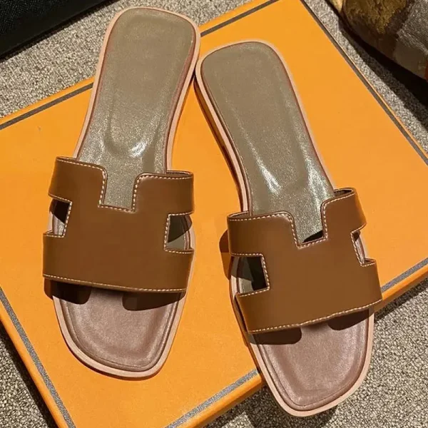 Top Quality Luxury Fashion Slides Women Leather Flip Flops Summer Ladies Beach Slippers Platform Female Flat Walk Casual Sandals