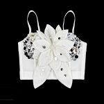 Shiny Sequin 3D Flower Strapless Top Rhinestone Outerwear Boned Bustier Shapewear Boned Top
