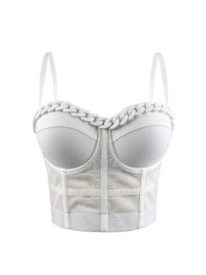 Chain Transparent Strapless Top Fashion Casual Outerwear Boned Bra Shapewear Fitted Slimming Boned Top
