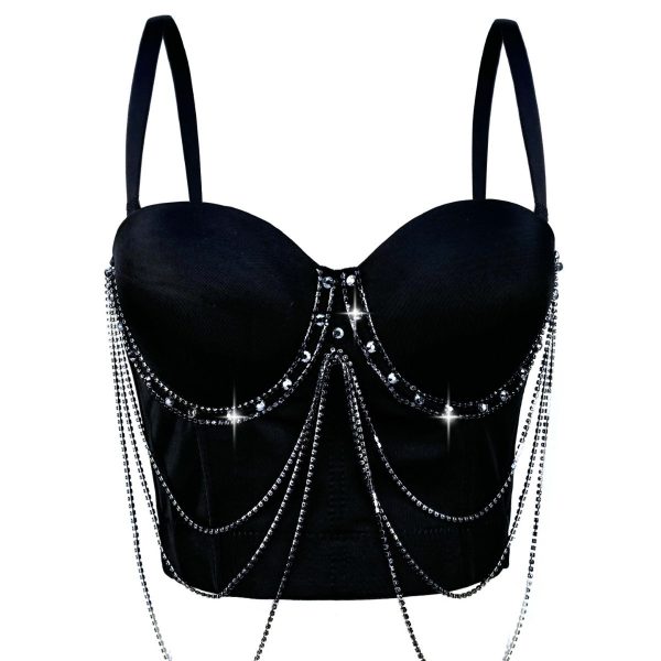 Tassel Chain Strapless Camisole Summer Performance Stage Sexy Body-Shaping Corset Boned Bustier
