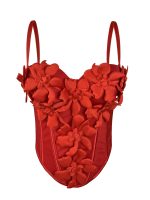 Stereoscopic Flower Strap Camisole Top Fitted Pure Temptation Style Sexy Boned Chest Inner Wear
