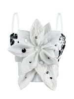 Shiny Sequin 3D Flower Strapless Top Rhinestone Outerwear Boned Bustier Shapewear Boned Top