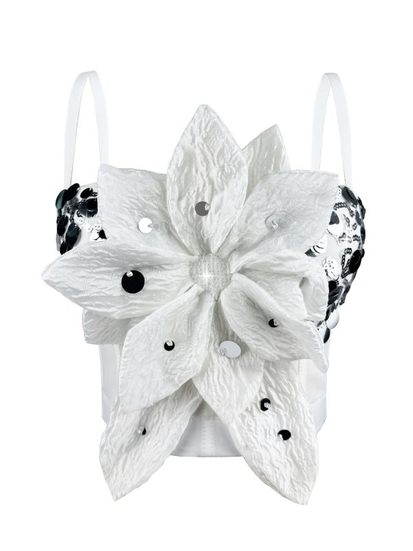 Shiny Sequin 3D Flower Strapless Top Rhinestone Outerwear Boned Bustier Shapewear Boned Top