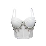 Vintage  Rhinestone Tassel Performance Sexy Strapless Backless Corset Boned Bustier