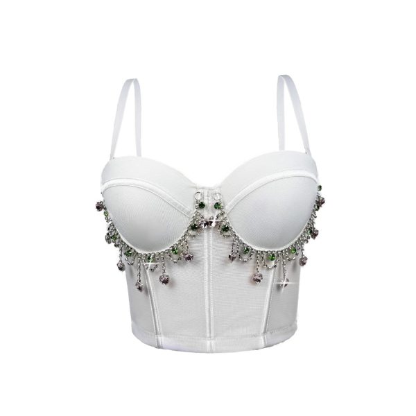 Vintage  Rhinestone Tassel Performance Sexy Strapless Backless Corset Boned Bustier