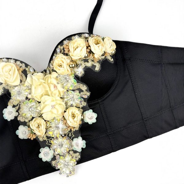 European and American Style Three-dimensional Flower Rhinestone Beaded Corset Fashion Luxury Sexy Outerwear Bone Strap Top