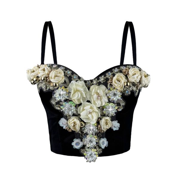 European and American Style Three-dimensional Flower Rhinestone Beaded Corset Fashion Luxury Sexy Outerwear Bone Strap Top