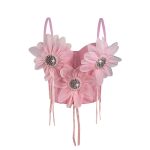 Handmade 3D Rhinestone Flower Camisole Fashion Design Elegant Tassel Boned Bustier