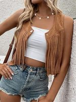 Tassel jacket women's deer skin velvet buttonless medium long vest vest vest jacket
