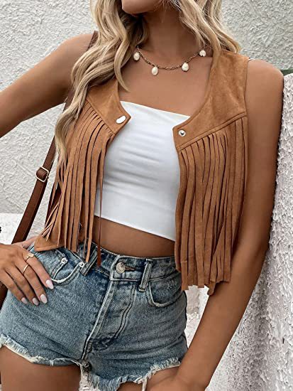 Tassel jacket women's deer skin velvet buttonless medium long vest vest vest jacket