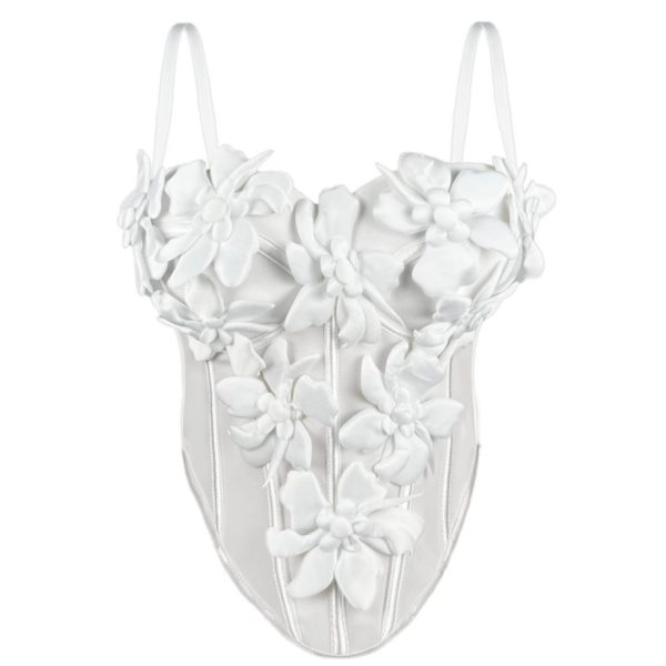 Stereoscopic Flower Strap Camisole Top Fitted Pure Temptation Style Sexy Boned Chest Inner Wear