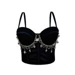 Vintage  Rhinestone Tassel Performance Sexy Strapless Backless Corset Boned Bustier
