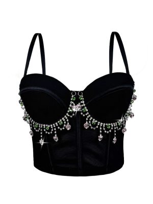 Vintage Rhinestone Tassel Performance Sexy Strapless Backless Corset Boned Bustier