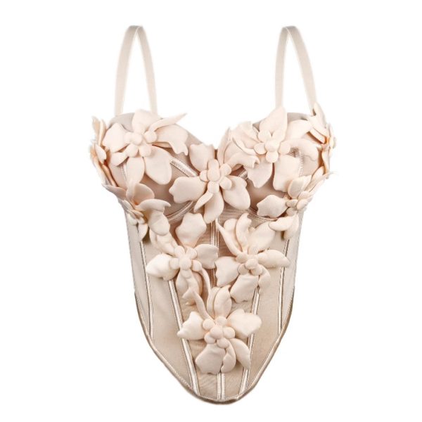 Stereoscopic Flower Strap Camisole Top Fitted Pure Temptation Style Sexy Boned Chest Inner Wear