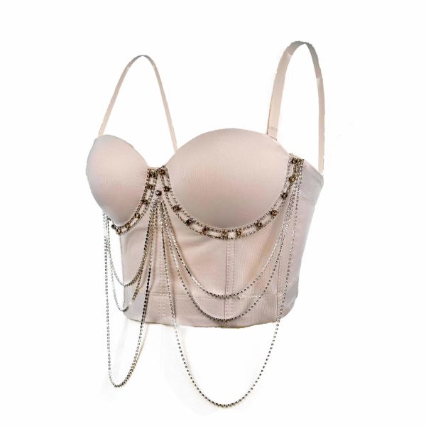 Tassel Chain Strapless Camisole Summer Performance Stage Sexy Body-Shaping Corset Boned Bustier