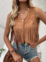 Tassel jacket women's deer skin velvet buttonless medium long vest vest vest jacket