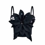 Shiny Sequin 3D Flower Strapless Top Rhinestone Outerwear Boned Bustier Shapewear Boned Top