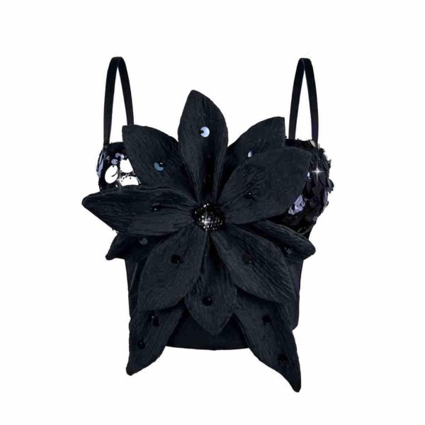 Shiny Sequin 3D Flower Strapless Top Rhinestone Outerwear Boned Bustier Shapewear Boned Top