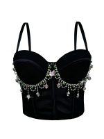 Vintage  Rhinestone Tassel Performance Sexy Strapless Backless Corset Boned Bustier