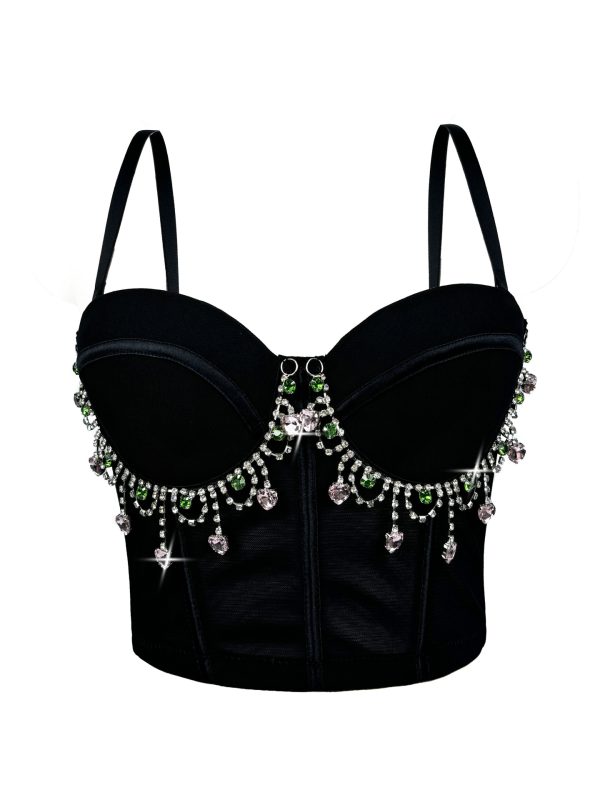 Vintage  Rhinestone Tassel Performance Sexy Strapless Backless Corset Boned Bustier