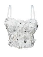 Design 3D Flower Rhinestone Shaping Strapless Outerwear Boned Crop Top Style Halter Bralette Women
