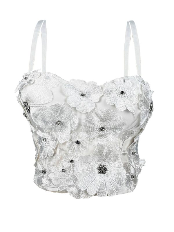 Design 3D Flower Rhinestone Shaping Strapless Outerwear Boned Crop Top Style Halter Bralette Women