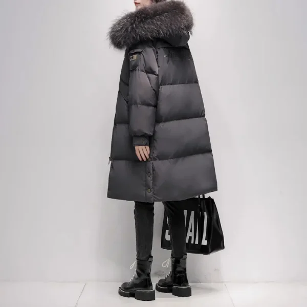 Real raccoon Fur collar Down Jacket for women Winter 2025 New Korean Fashion High-end Thicken White duck down Coats Long Parkas
