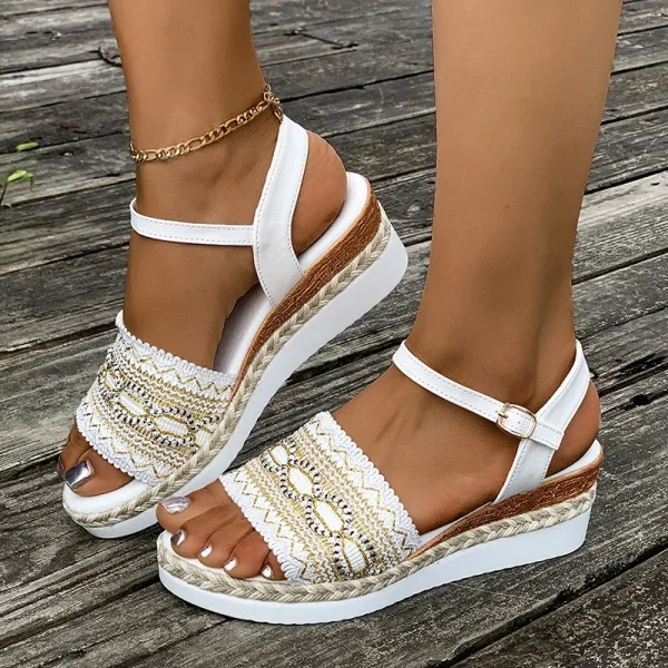 Plus Size Wedges Bohemian Sandals for Women Summer 2025 Platform Thick Bottom Sandles Woman Embroidery Lightweight Rome Sandals