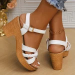 Women's Braided High Heels Sandals 2024 Summer Chunky Platform Gladiator Sandals Woman Ankle Straps Vacation Casual Beach Shoes