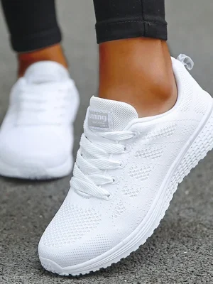 Women's Sneaker 2024 New Fashion Breathable Trainers Comfortable Sneakers Mesh Fabric Lace Up Women's Tennis Shoes For Women