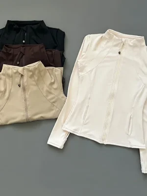 Quick Dry Stand Up Collar Fitness Jacket For Women Slim-Fit Zipper Yoga Wear Long Sleeve Breathable Running Sports Cycling Top