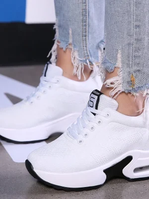 Women Sport Shoes Air Cushion Running Sneaker Comfortable Mesh Shoes Lace Up Breathable White Walking Shoes