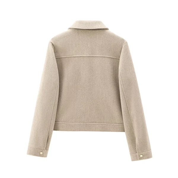 BSK&TRAF autumn and winter new women's clothing pocket zipper decoration soft simple long-sleeved lapel short jacket